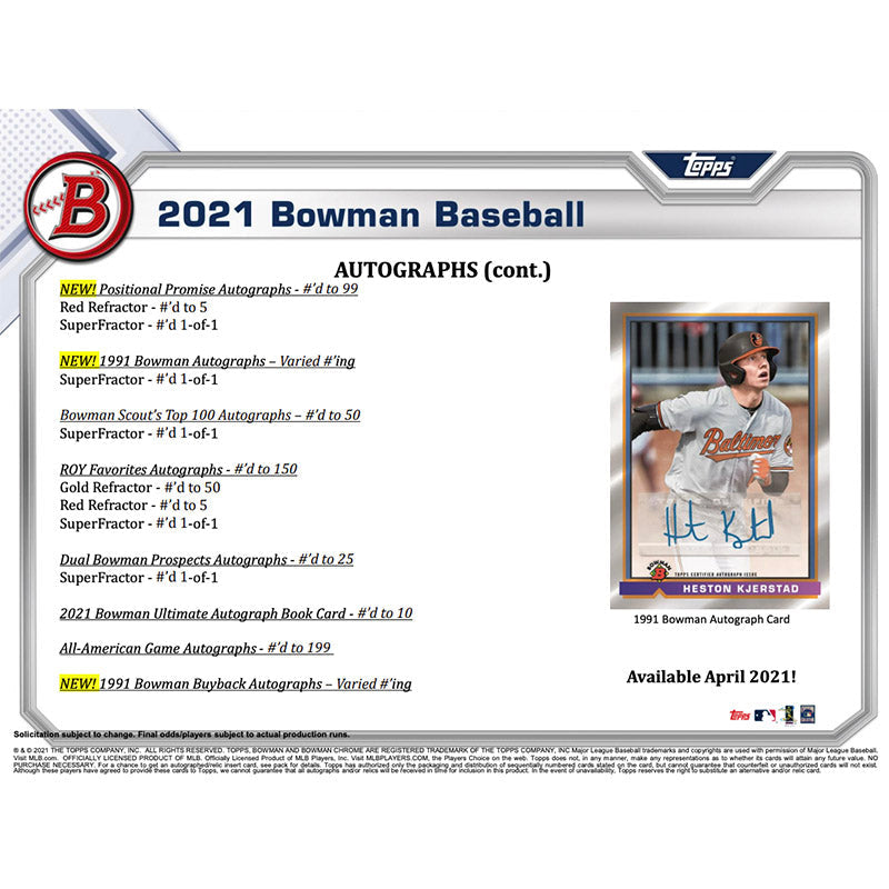 2021 Bowman Baseball Jumbo HTA Hobby 8 Box Case