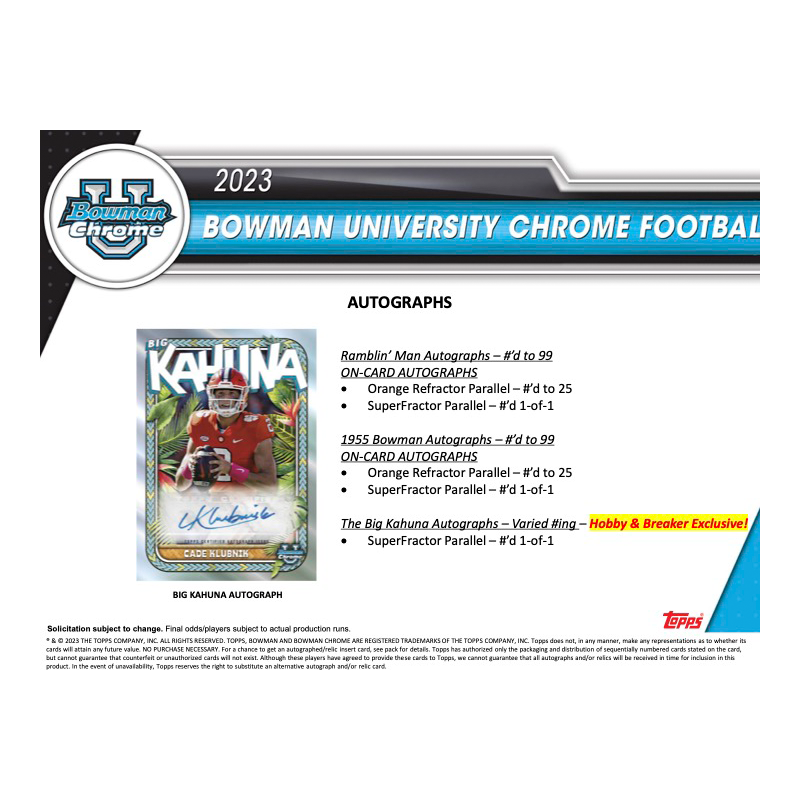 2023 Bowman University Chrome Football Hobby Box