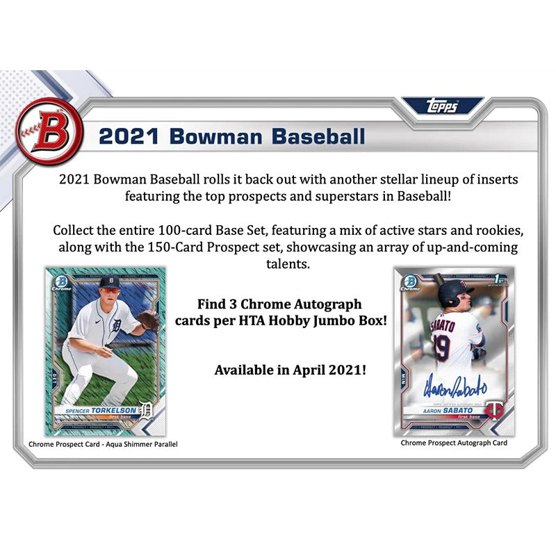 2021 Bowman Baseball Jumbo HTA Hobby 8 Box Case