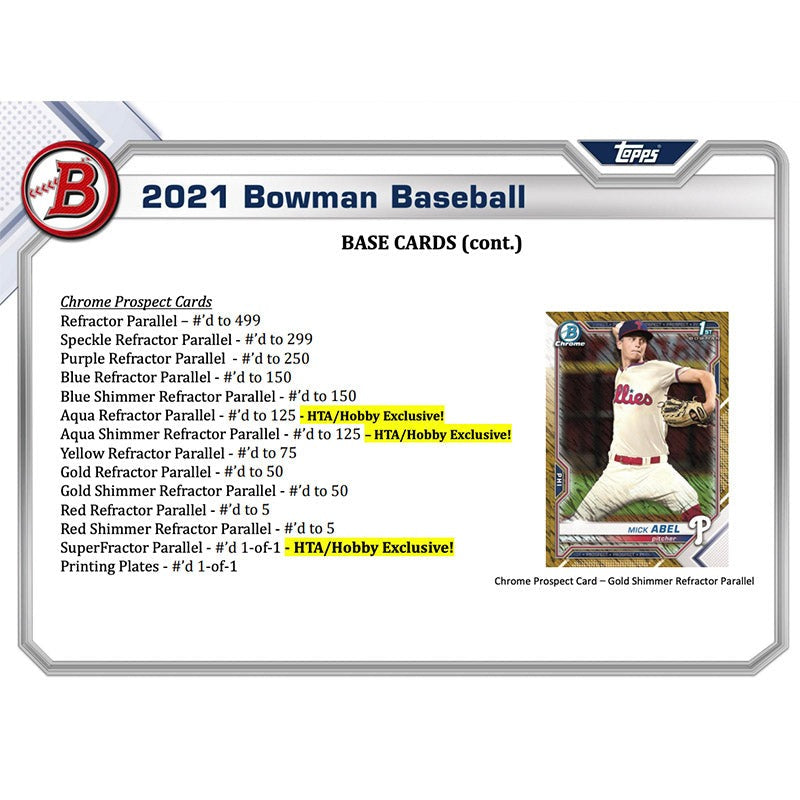 2021 Bowman Baseball Jumbo HTA Hobby 8 Box Case