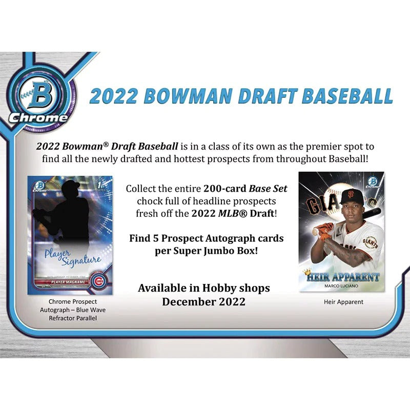 2022 Bowman Draft Baseball Super Jumbo Hobby 6 Box Case